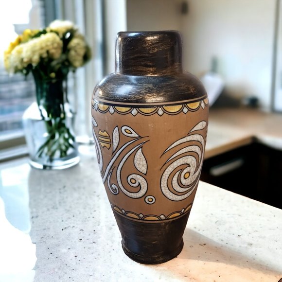 Vintage Formalities By Baum Bros Insert Copper Swirl Collection 14" Ceramic Vase - Picture 1 of 7